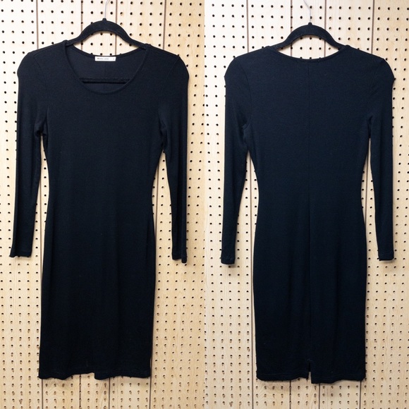 Marine Layer Lexi Rib Long Sleeve Midi Dress in Black - Picture 2 of 15